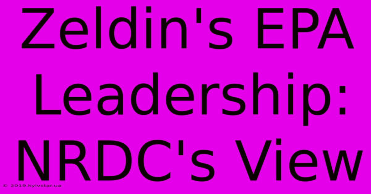 Zeldin's EPA Leadership: NRDC's View 